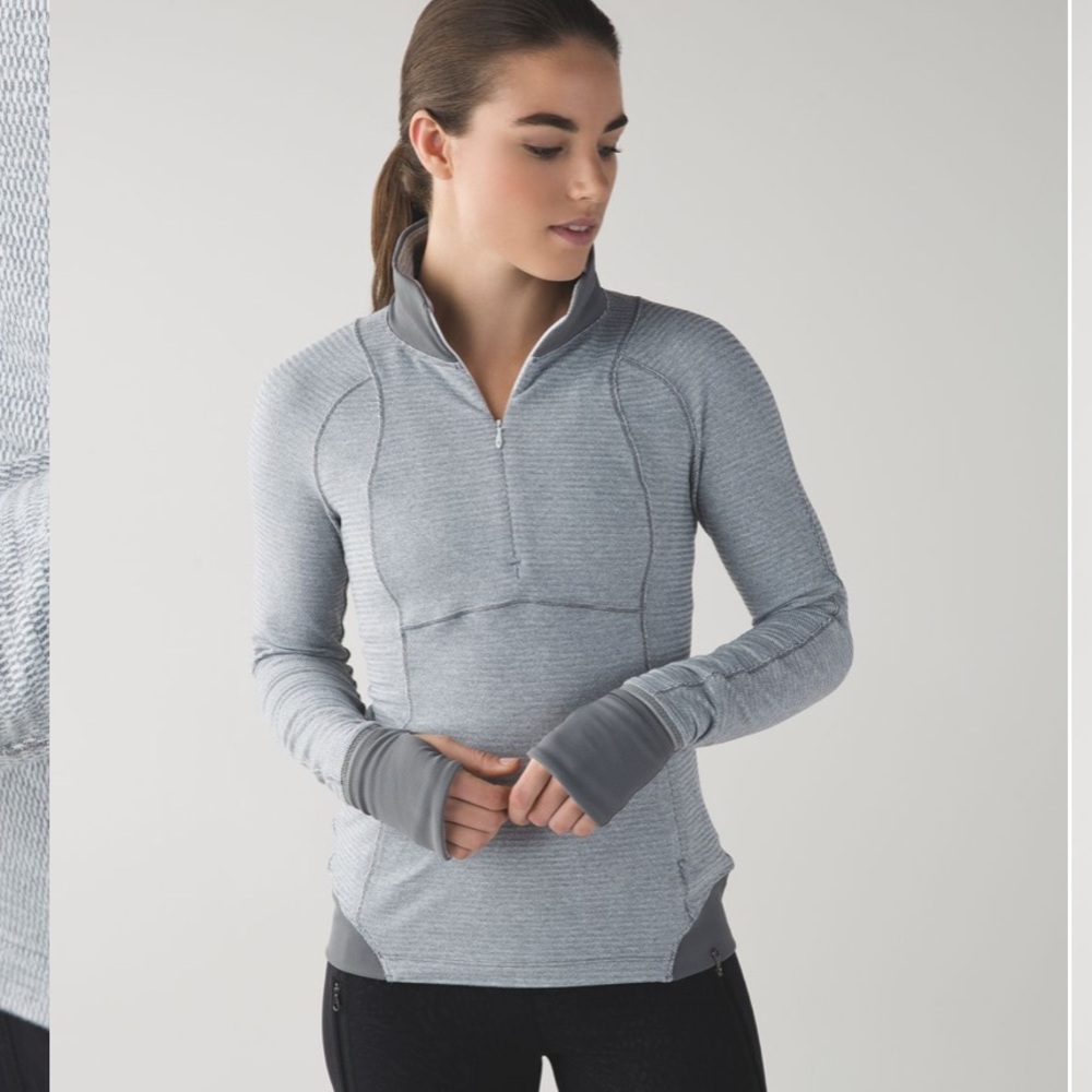 Lululemon Runderful 1/2 Zip Mini Check Pique White Heathered Slate Long Sleeve